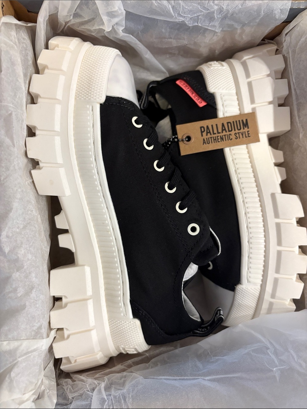 Palladium Women’s Black Canvas Sneakers with Chunky White Sole